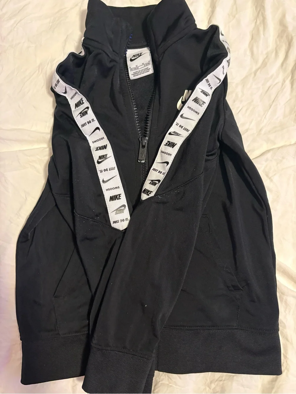 Nike Black Kids Full-Zip Jacket with White Swoosh